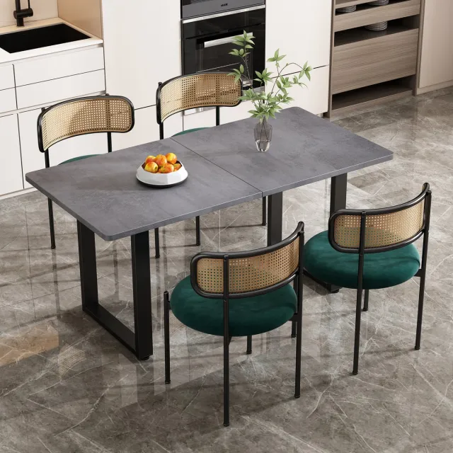 REDOM Eetkamerstoel Set Van 4 - Rotan Rugleuning En Gebogen Rug - Modern - Voor Eetkamer - Fluweel En Metaal - Groen Groente