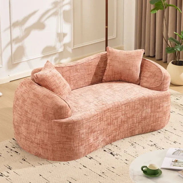 FloraGrace 2-Zitsbank - Gebogen Design Met Armleuningen & Comfortschuim - Voor Woonkamer of Slaapkamer - Roze