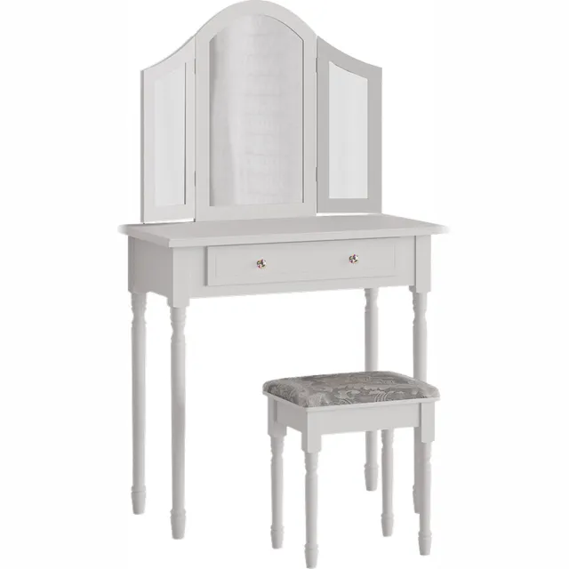 Vicco Kaptafel set met kruk Kate, Wit, 80 cm met spiegel en kruk