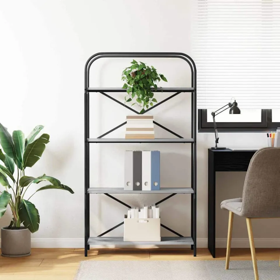 vidaXL Boekenkast 4-laags 80 x 30 x 146 cm Bewerkt hout Zwart Eiken, foto 4