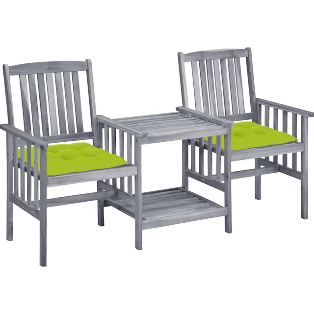 vidaXL Tuinstoelen met tafeltje en kussens massief acaciahout Grijs