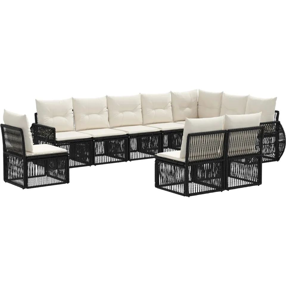 vidaXL Tuinbankenset 10 st 10-zits Zwart en Cream Wit poly rattan, foto 3