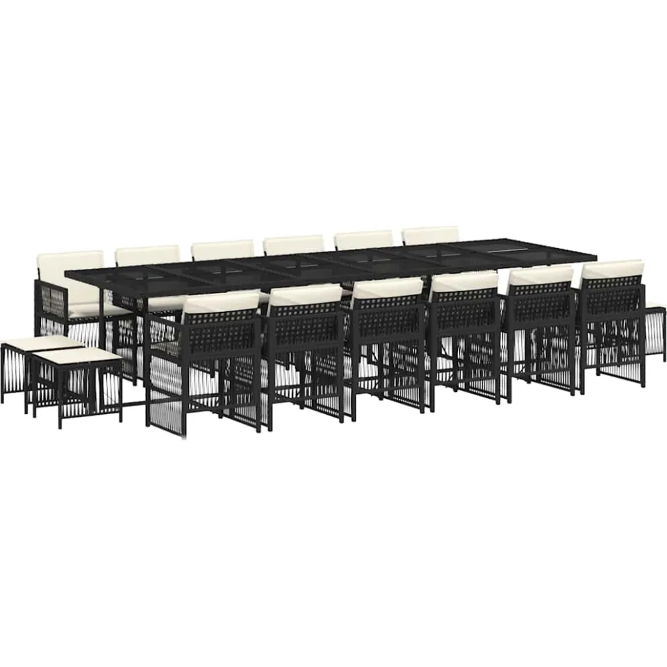 vidaXL 17-delige Tuinset met kussens poly rattan zwart