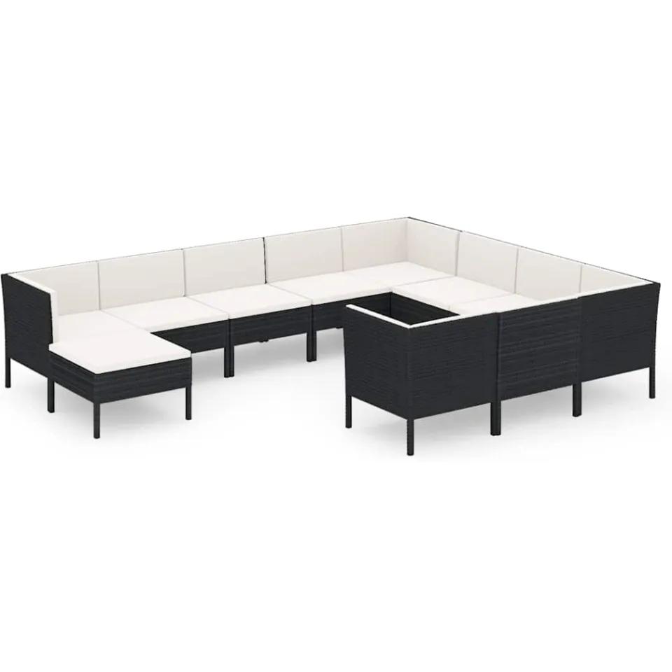 vidaXL 11-delige Loungeset met kussens poly rattan zwart, foto 3