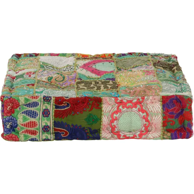 vidaXL Poef patchwork vierkant handgemaakt 50x50x12 cm katoen groen
