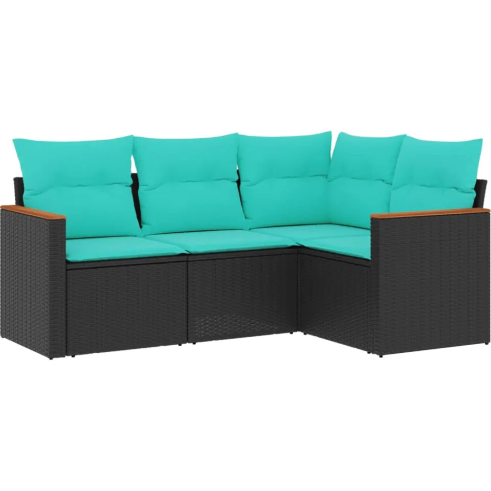 vidaXL 4-delige tuinbankset met kussens, zwart polyrotan, foto 3