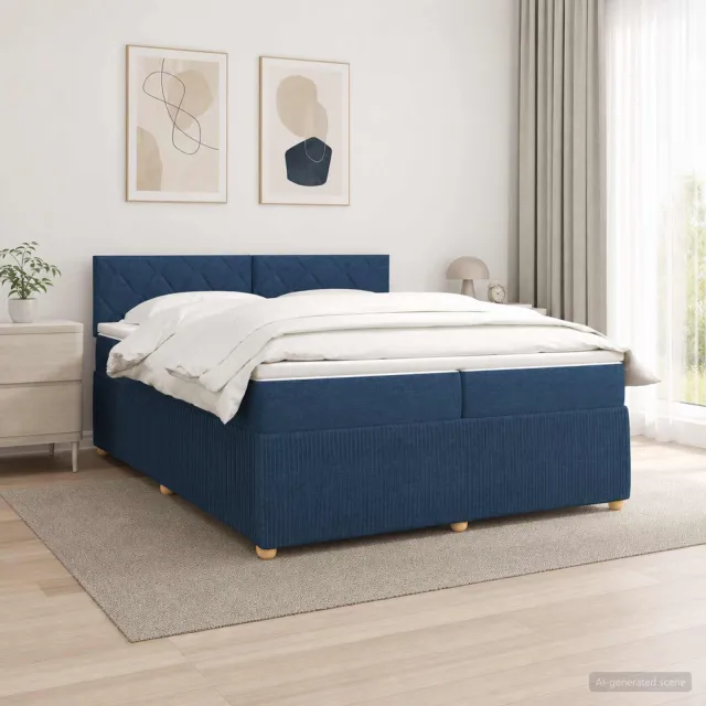 vidaXL Boxspringbed met matras met hoofdeinde Blauw 200 x 200 cm Stof