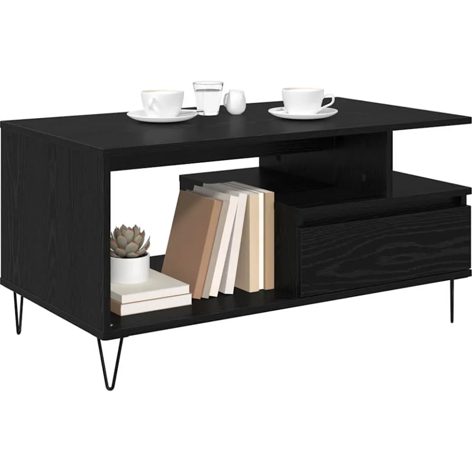 vidaXL Salontafel Zwart Eiken 90 x 49 x 45 cm Bewerkt hout