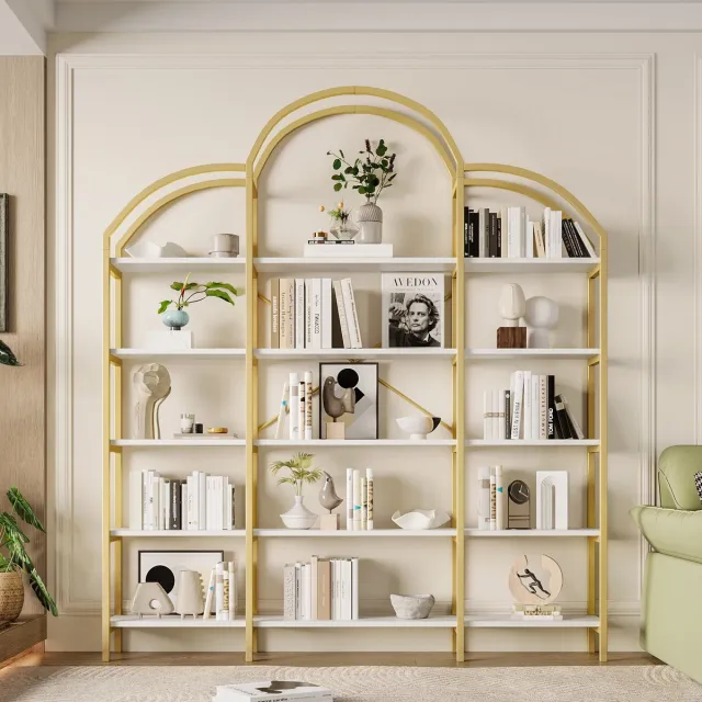 Sweiko Opbergrek - Boekenplank - Staal + MDF - 5 lagen - Goud + Wit