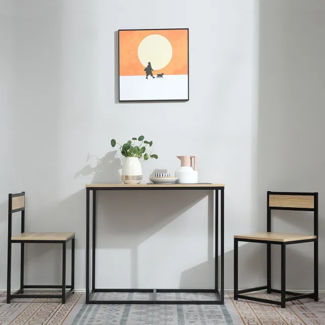 DESMIU Eettafelset Voor 2 Personen - Industrieel Design - Compact Voor Kleine Ruimtes - Hout En Metaal - Oak