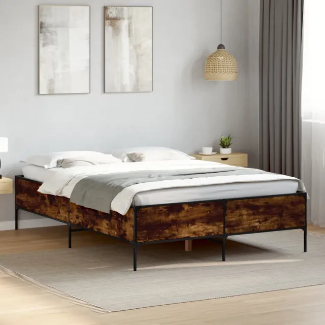 vidaXL Bedframe bewerkt hout metaal gerookt eikenkleurig 160x200 cm Bruin