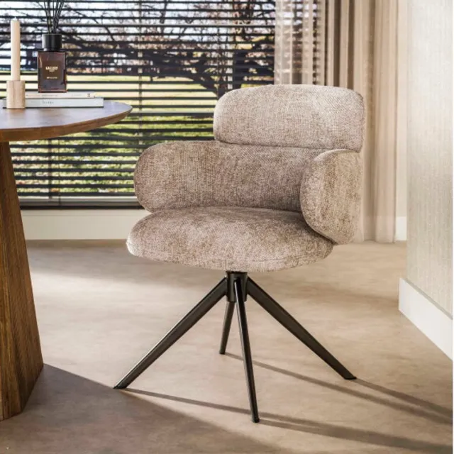 Meubelplaats Eetkamerstoel Noma draaibaar - Hoven zand - bruin - Japandi - 64x64x83 cm - eetkamerstoelen set van 2