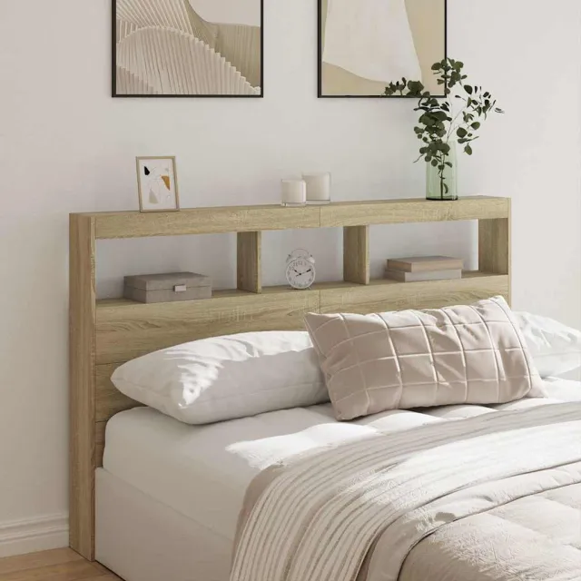vidaXL Hoofdbordkast met LED-verlichting 160x17x102 cm sonoma eiken Bruin