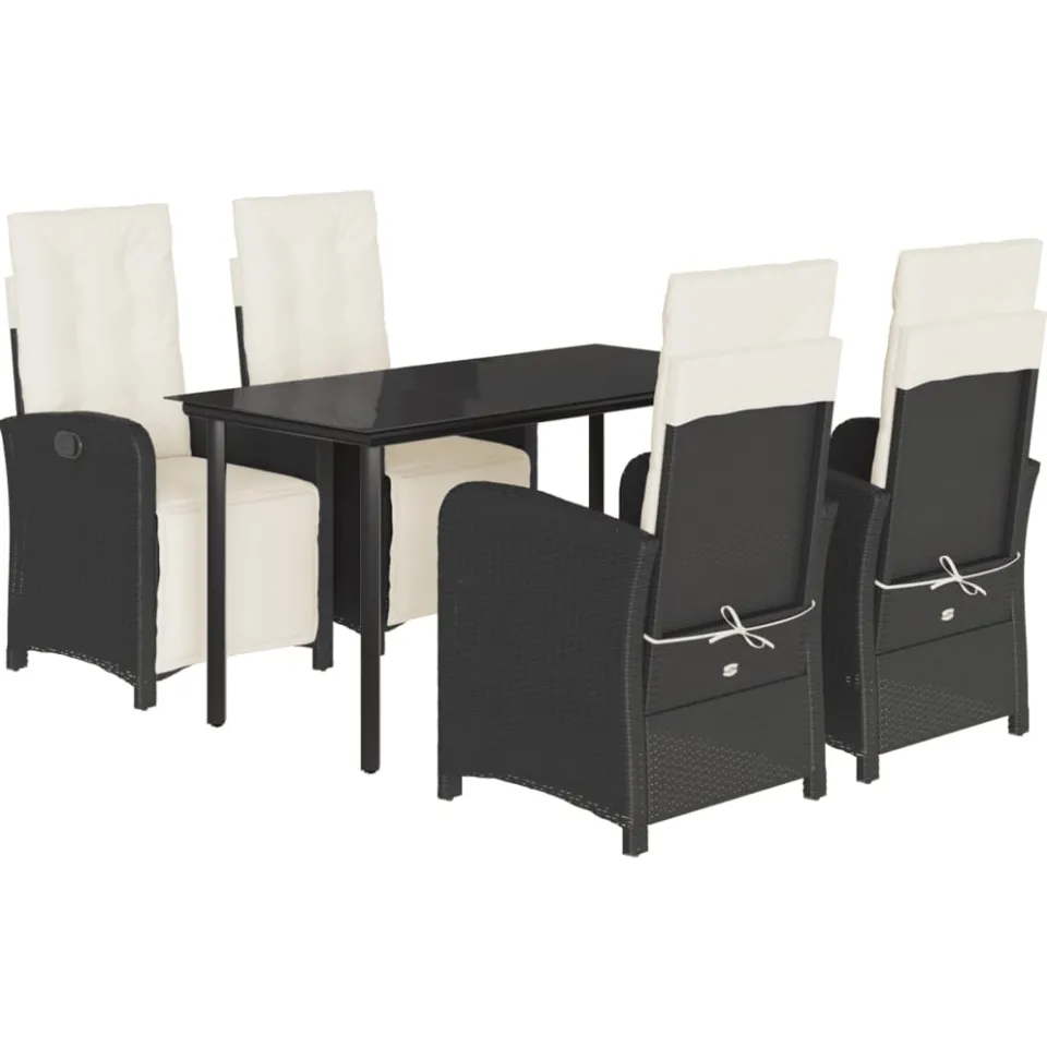 vidaXL 5-delige Tuinset met kussens poly rattan zwart, foto 3