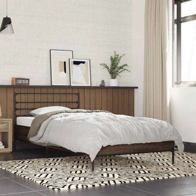 vidaXL Bedframe bewerkt hout en metaal bruin eikenkleurig 100x200 cm