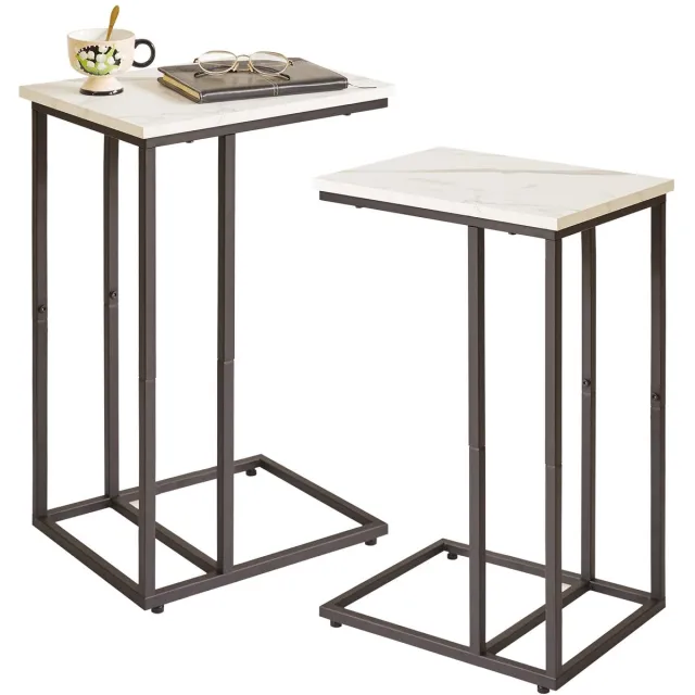 Ibenzoa Bijzettafel Set van 2 met C-vormig Ontwerp en Marmerlook voor Diverse Ruimtes wit