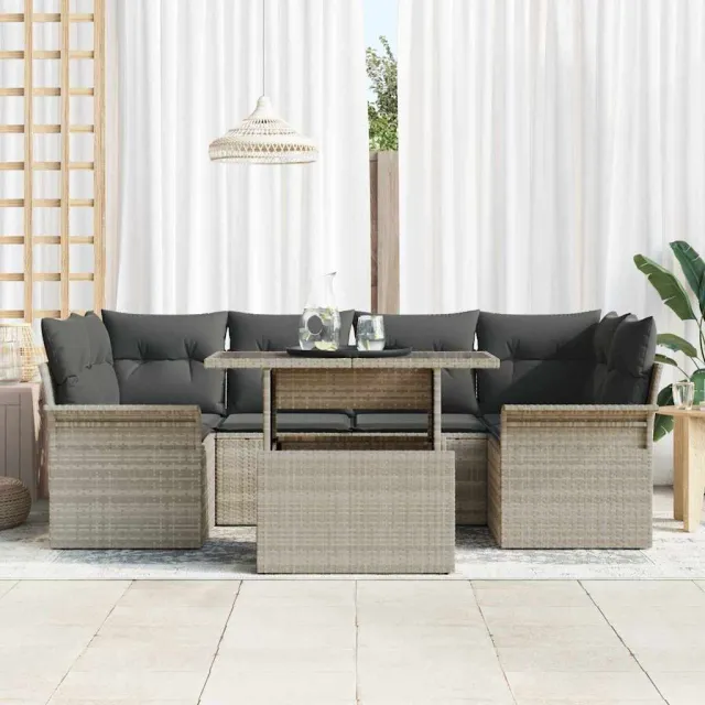 vidaXL Tuin Sofa Set 7 st Lichtgrijs poly rattan, foto 2