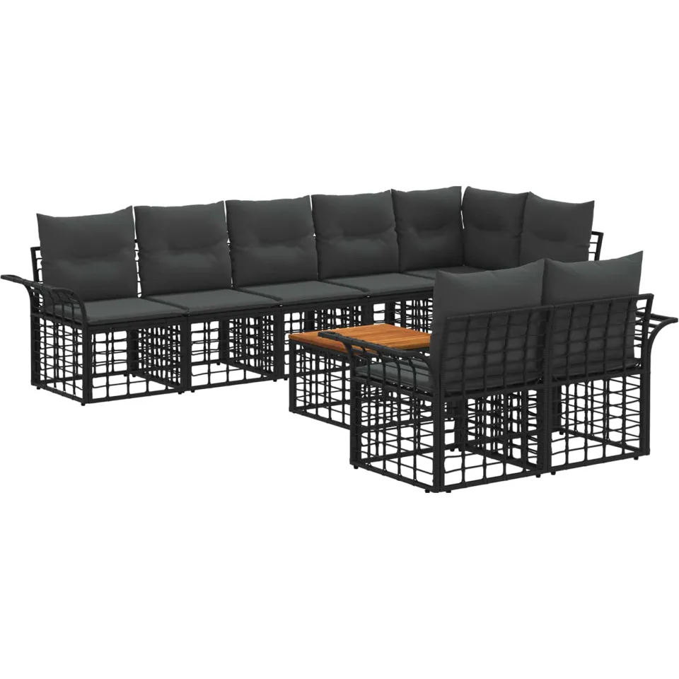 vidaXL Buiten bankenset 9 st 8-zits Zwart en Donkergrijs poly rattan, foto 3