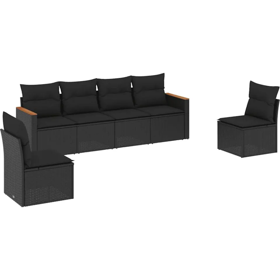 vidaXL 6-delige Loungeset met kussens poly rattan zwart, foto 3