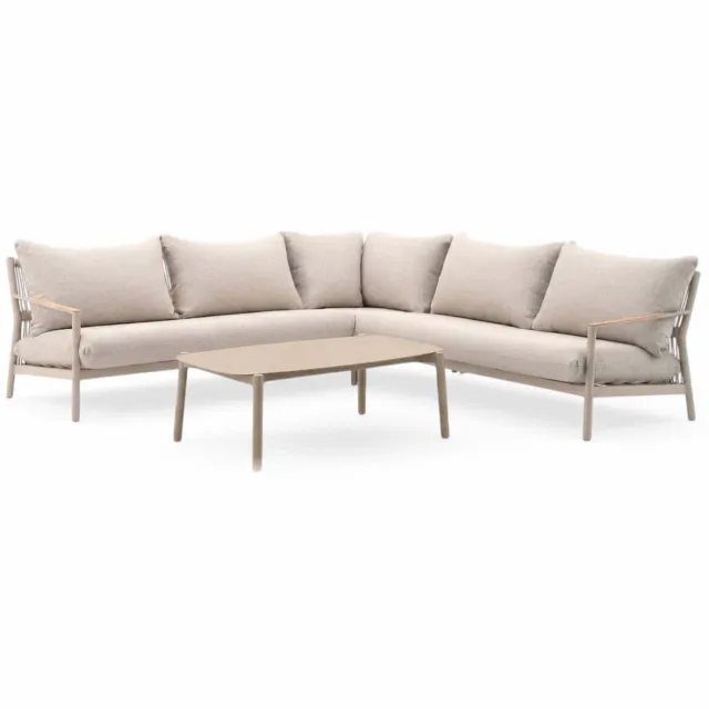 Belito Julia Loungeset 4-delig | 258 x 258 cm | Taupe Rope & Aluminium | Met Aluminium Koffietafel Beige