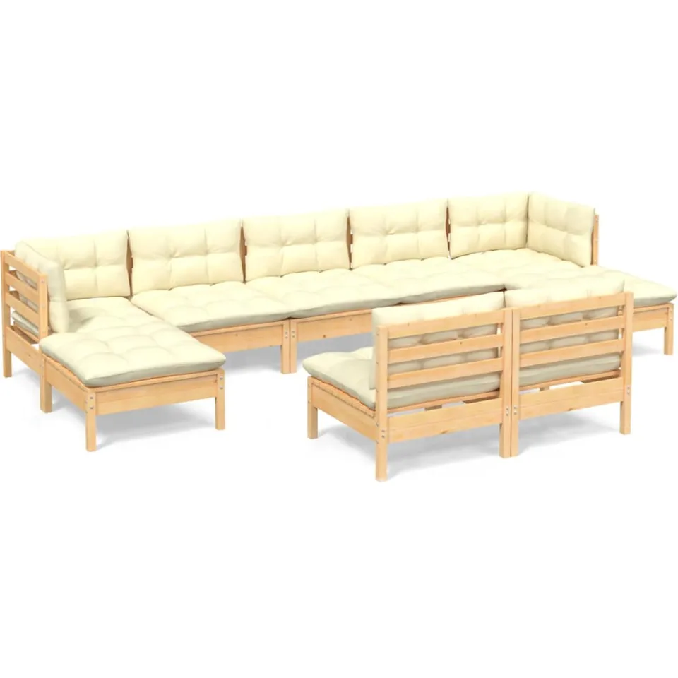 vidaXL 9-delige Loungeset met crèmekleurige kussens grenenhout, foto 3