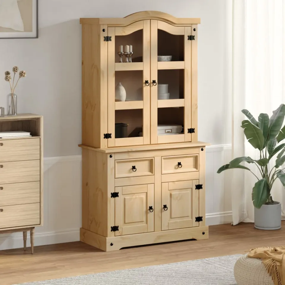 vidaXL Vitrinekast Corona 100x48,5x179 cm massief grenenhout bruin, foto 2
