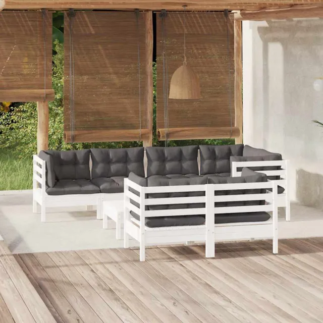 vidaXL 8-delige Loungeset met kussens massief grenenhout wit, foto 2