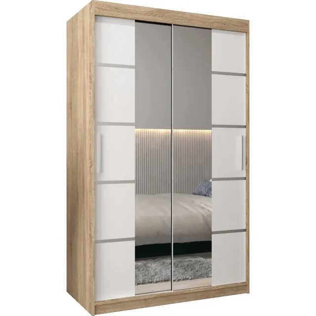 InspireME Kledingkast met 2 schuifdeuren, Modern-stijl, Kledingkast met planken (BxHxD): 120x200x62 - VENTILA IV 120 Sonoma Eik + Wit Mat