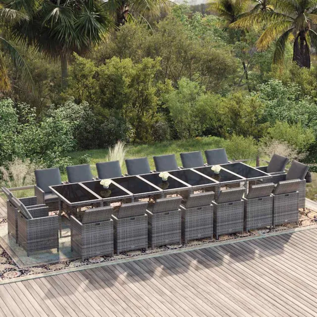 vidaXL 19-delige Tuinset met kussens poly rattan grijs, foto 2