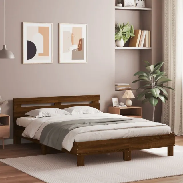 vidaXL Bedframe met hoofdeinde en LED bruin eikenkleur 150x200 cm