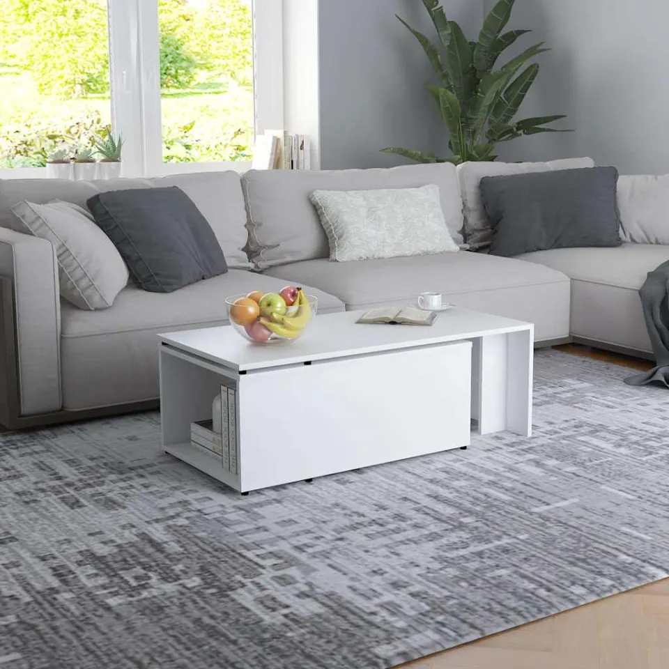 vidaXL Salontafel 150x50x35 cm bewerkt hout wit, foto 3