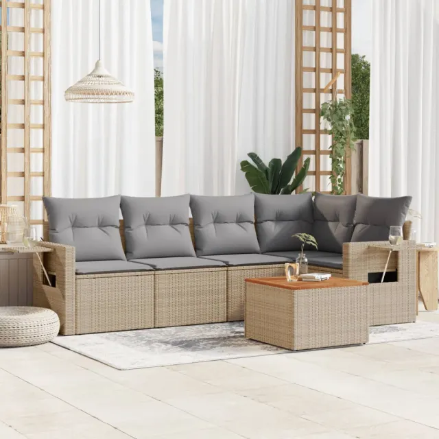 vidaXL 6-delige Loungeset met kussens poly rattan beige