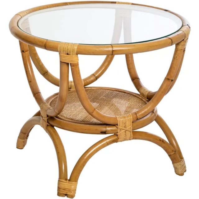 Atmosphera Créateur d'intérieur® Bijzettafel van rotan met blad van gehard glas FARAH Beige