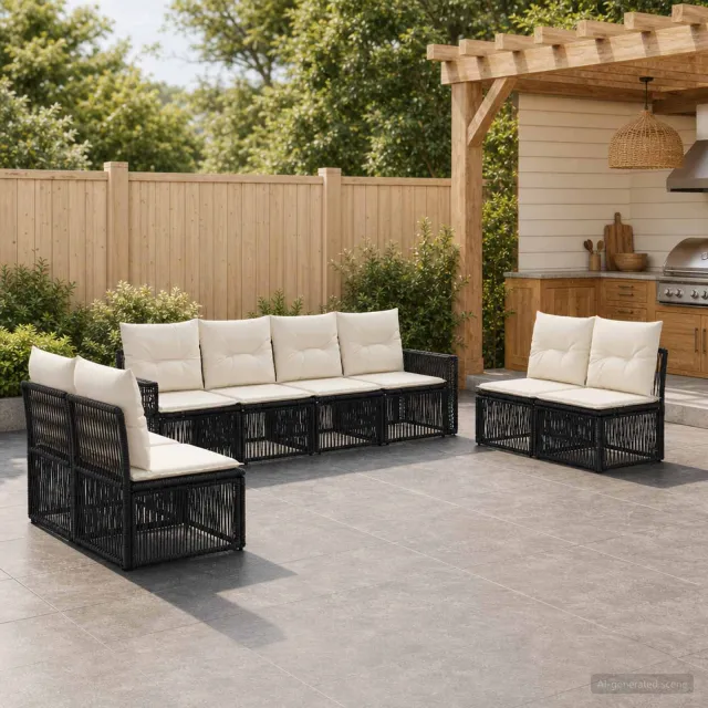 vidaXL Tuinbankenset 8 st 8-zits Zwart en Cream Wit poly rattan, foto 2