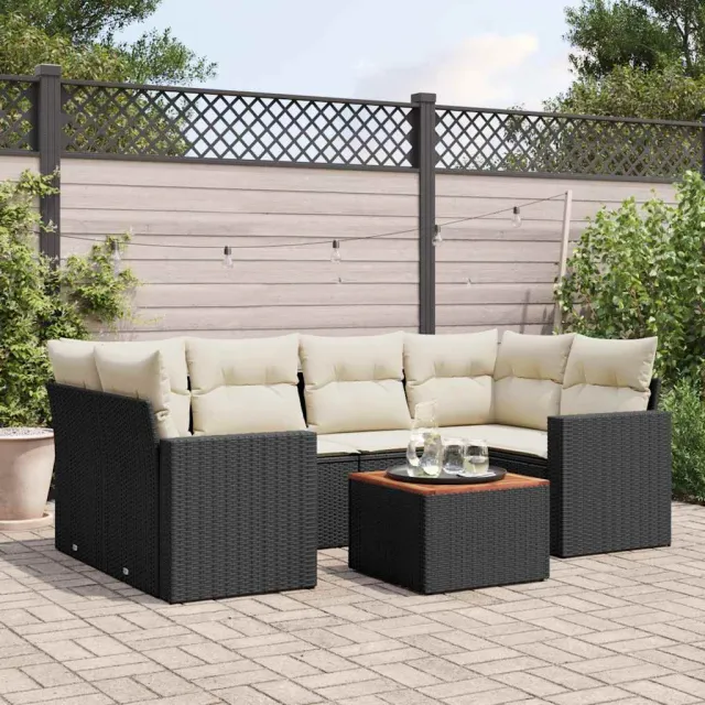 vidaXL 7-delige Loungeset met kussens poly rattan zwart, foto 2