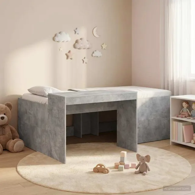 vidaXL Hoge Bed Frame met Bureau voor Kinderen Betongrijs 80 x 200 cm