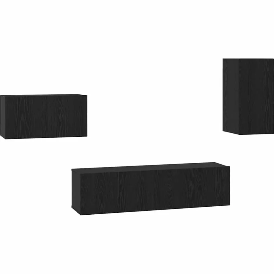 vidaXL Tv-meubelset 4 st Zwart Eiken Bewerkt hout
