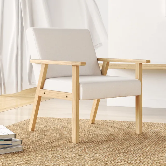 STILVORA Fauteuil 64 x 70 x 72 cm - Met Armleuningen en Twee Kussens - Voor Woonkamer en Slaapkamer - Linnen Bekleding - Crèmewit