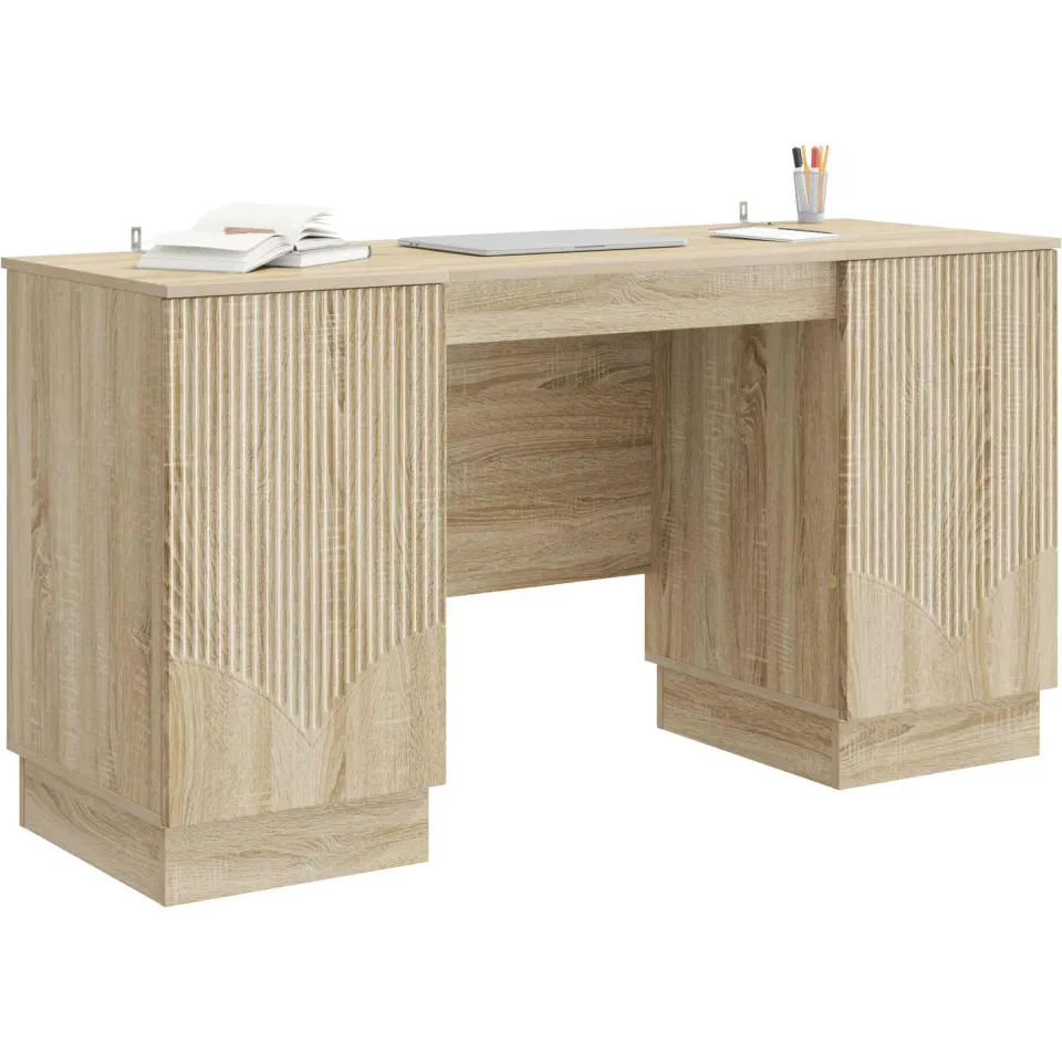 vidaXL Bureau Sonoma Eiken 142,5 x 50 x 75 cm Bewerkt hout Bruin