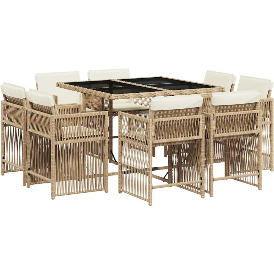 vidaXL 9-delige Tuinset met kussens poly rattan beige, foto 3