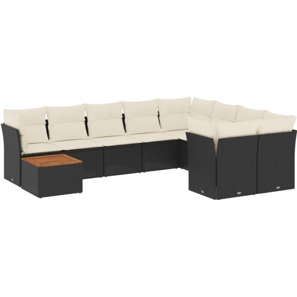 vidaXL 10-delige Loungeset met kussens poly rattan zwart