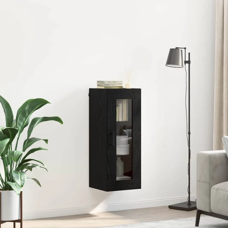 vidaXL Wandkast Zwart Eiken 34,5 x 34 x 90 cm Geengineerd Hout en Glas, foto 3