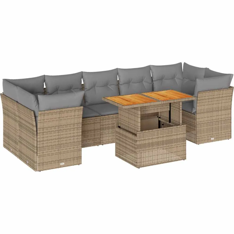 vidaXL 8-delige Loungeset met kussens poly rattan beige, foto 3