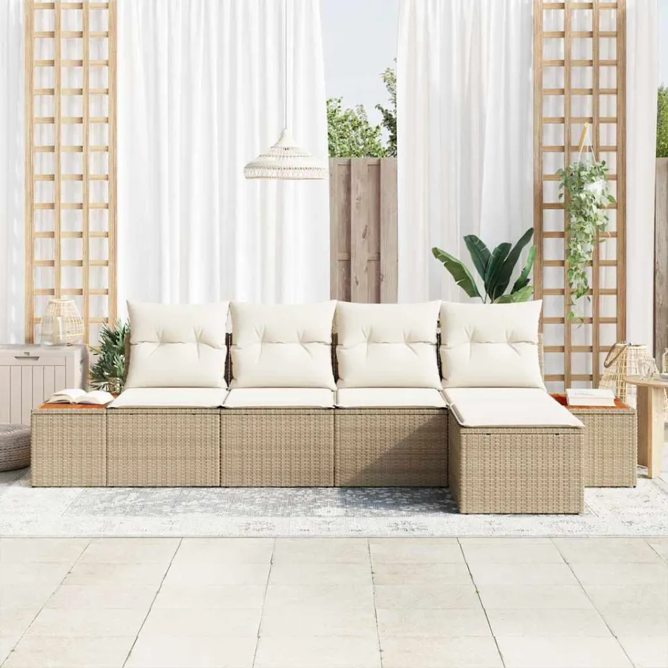 vidaXL Tuinbankenset 5 st Beige Poly riet, foto 3