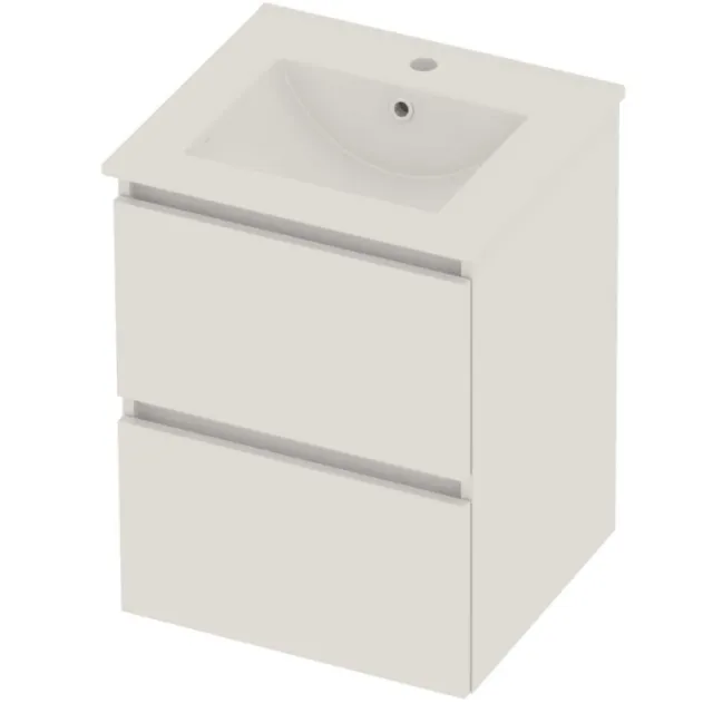 Basic-Line Coach 46 Badmeubelset Porselein 1 Kraangat Greeploos 50x46x62 cm Ice White Glans Wit