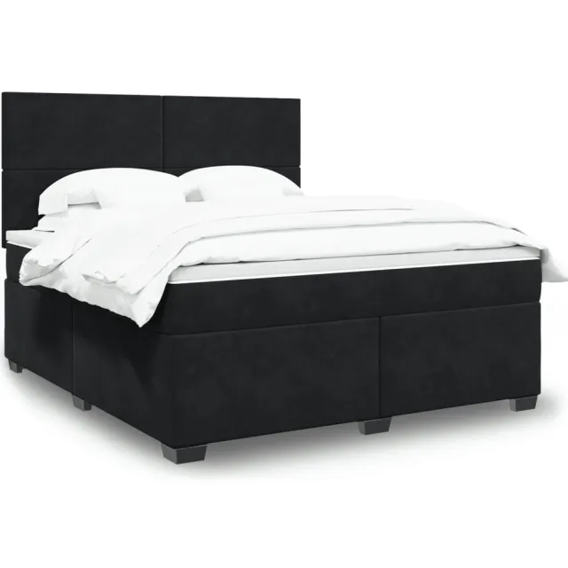 vidaXL Boxspring met matras fluweel zwart 180x200 cm