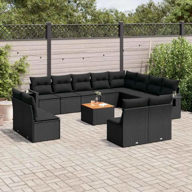vidaXL 13-delige Loungeset met kussens poly rattan zwart, foto 2