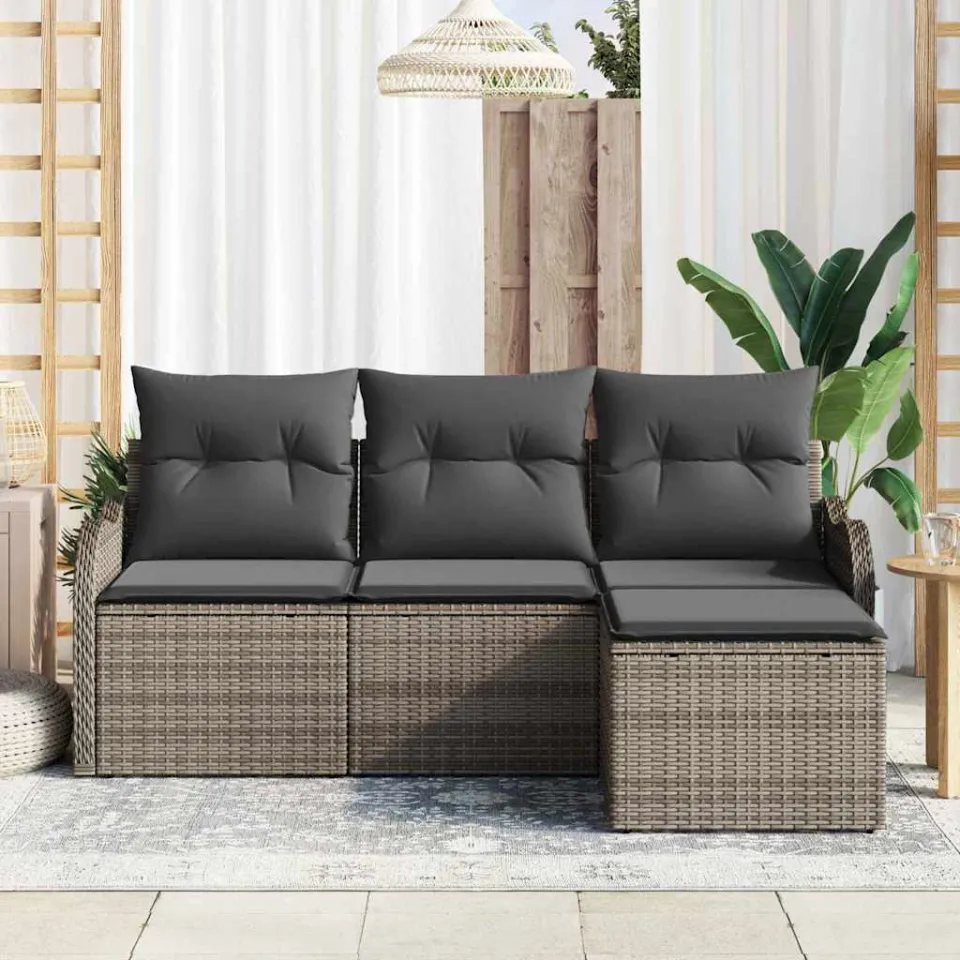 vidaXL Tuin Sofa Set 4 st Grijs poly rattan, foto 3