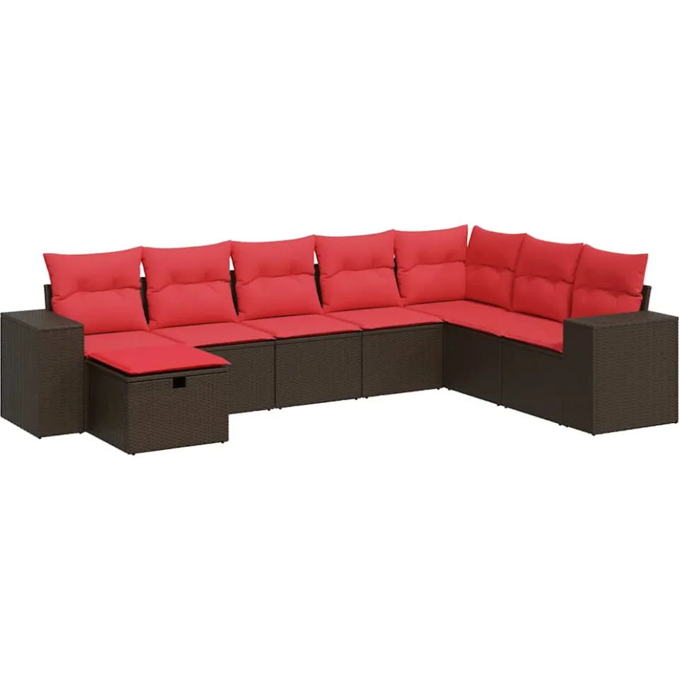vidaXL 8-delige Loungeset met kussens poly rattan bruin, foto 3