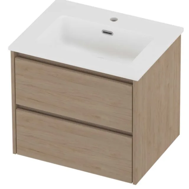 Proline Tribute Badmeubelset Porselein Elegant 1 Gat 60x46x54 cm Mat White Ideal Oak Eiken